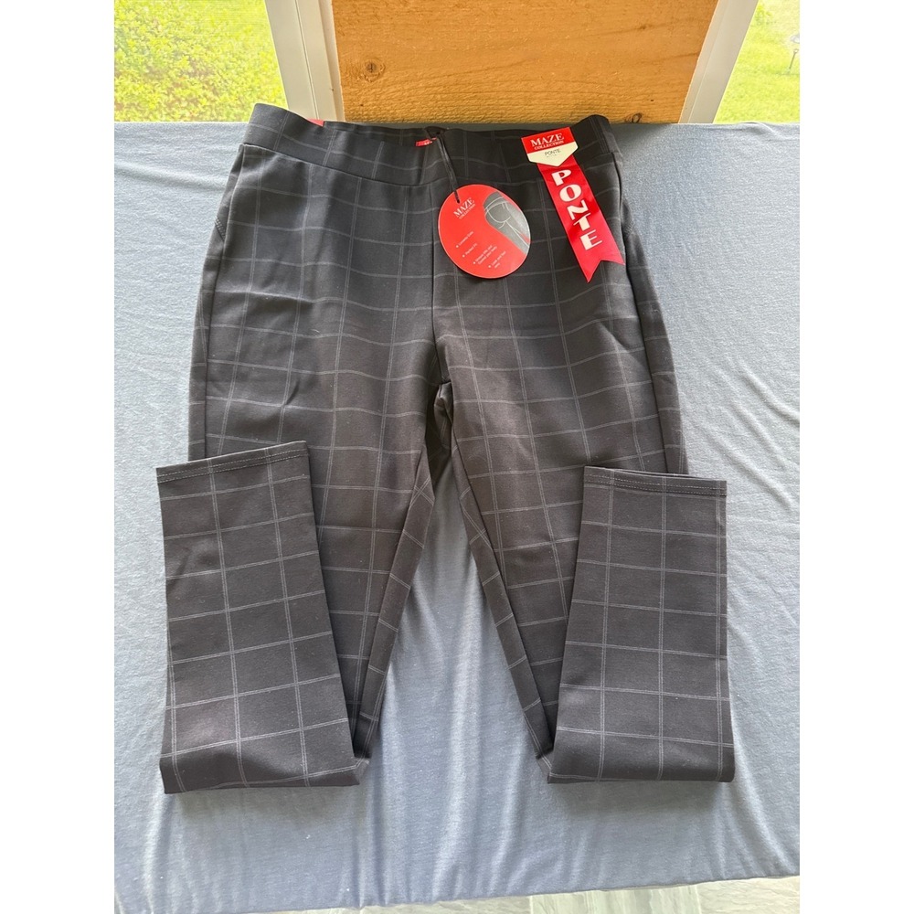 Maze Collection Ponte Pants Womens 1X Black Plaid Windowpane Levanta Cola NEW